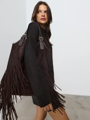 Sinsay - Torba boho z frędzlami z imitacji zamszu - brązowy