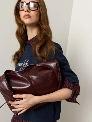 Sinsay - Torba hobo z imitacji skóry - bordowy