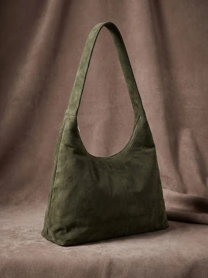 Sinsay - Torba hobo z imitacji zamszu - green spruce