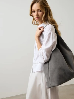 Sinsay - Torba hobo z imitacji zamszu - szary