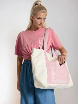 Sinsay - Torba materiałowa tote - kremowy
