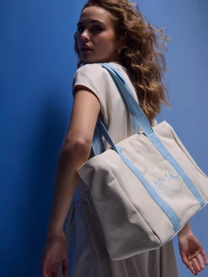 Sinsay - Torba materiałowa typu shopper z kontrastowymi uchwytami - kremowy