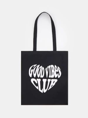 Sinsay - Torba materiałowa z nadrukiem - czarny