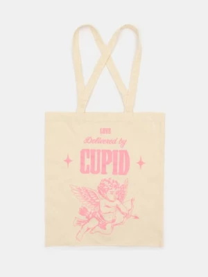 Sinsay - Torba materiałowa z walentynkowym nadrukiem Kupidyna - kremowy
