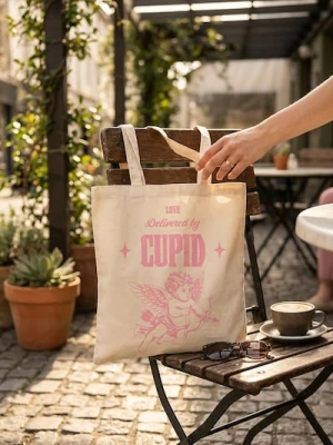 Sinsay - Torba materiałowa z walentynkowym nadrukiem Kupidyna - kremowy