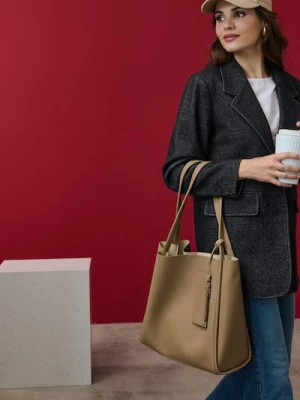 Sinsay - Torba na ramię z imitacji skóry z portfelem i kosmetyczką - beżowy