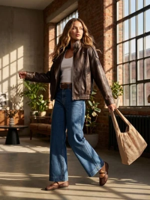 Sinsay - Torba shopper mesh ze ściągaczem - beżowy