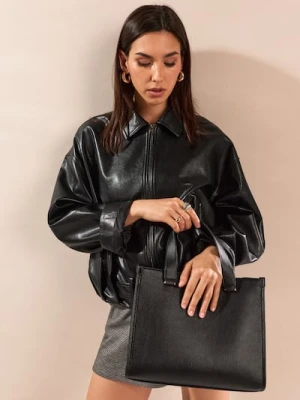 Sinsay - Torba shopper z imitacji skóry - czarny