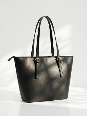 Sinsay - Torba shopper z imitacji skóry - czarny