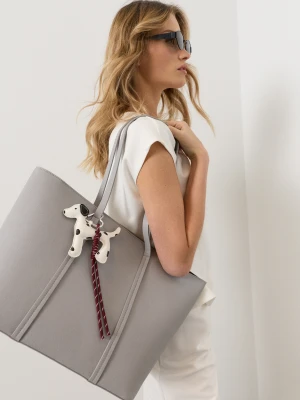 Sinsay - Torba shopper z imitacji skóry z zawieszką z motywem psa - szary