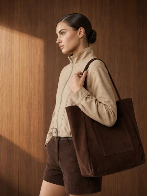 Sinsay - Torba shopper z imitacji zamszu - brązowy
