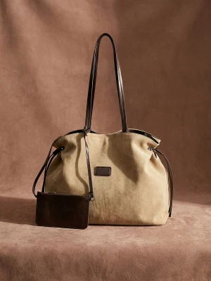 Sinsay - Torba shopper z imitacji zamszu z kosmetyczką - beżowy