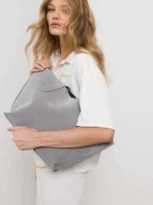Sinsay - Torba shopper z imitacji zamszu z kosmetyczką - szary