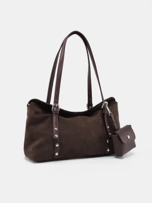 Sinsay - Torba shopper z imitacji zamszu z portfelem - brązowy