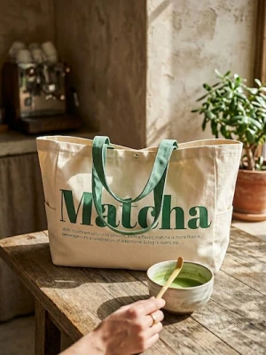 Sinsay - Torba shopper z napisem Matcha - kremowy