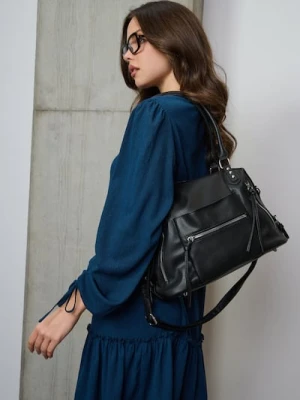 Sinsay - Torba typu bowling z kieszeniami z imitacji skóry - czarny