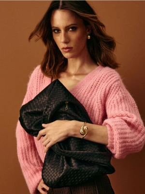 Sinsay - Torebka hobo na ramię z plecionego materiału - czarny