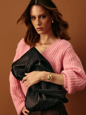 Sinsay - Torebka hobo na ramię z plecionego materiału - czarny