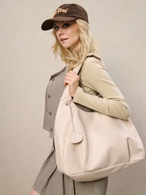 Sinsay - Torebka hobo w minimalistycznym stylu - kremowy