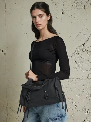 Sinsay - Torebka kuferek z imitacji zamszu - czarny