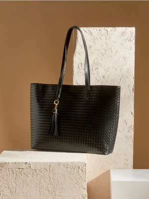 Sinsay - Torebka na ramię z plecionki - czarny