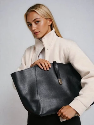 Sinsay - Torebka shopper z imitacji skóry - czarny