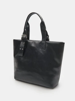 Sinsay - Torebka tote z imitacji skóry - czarny