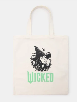 Sinsay - Torebka tote z nadrukiem Wicked - kremowy