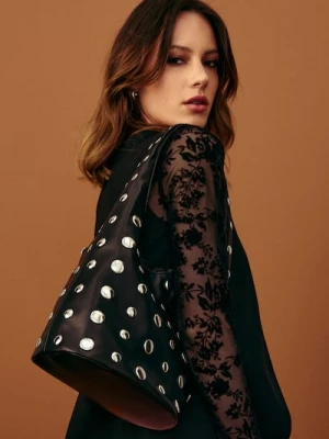 Sinsay - Torebka worek z imitacji skóry - czarny