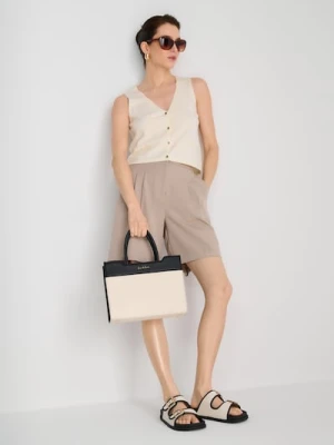 Sinsay - Torebka z materiałowym paskiem - kremowy