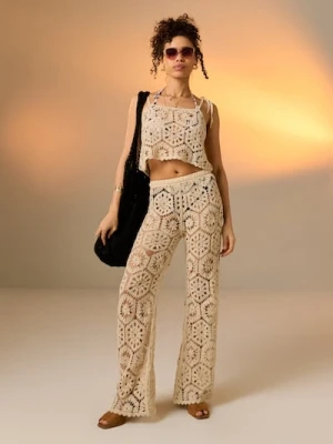Sinsay - Transparentne spodnie szydełkowe flare - beżowy