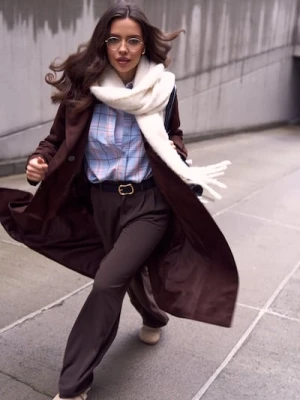 Sinsay - Trencz z imitacji zamszu z paskiem - brązowy