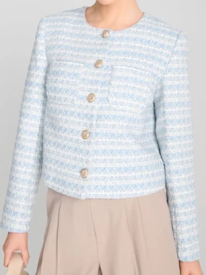 Sinsay - Tweedowy żakiet z ozdobnymi guzikami - błękitny