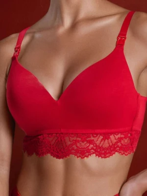 Sinsay - Usztywniany biustonosz do karmienia z koronkowym wykończeniem - czerwony