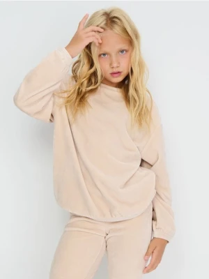 Sinsay - Welurowa bluza crewneck - beżowy
