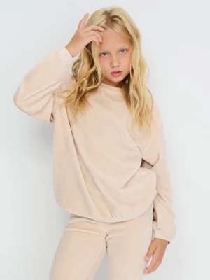 Sinsay - Welurowa bluza crewneck - beżowy