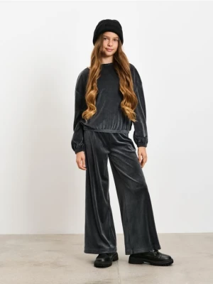 Sinsay - Welurowa bluza crewneck - szary