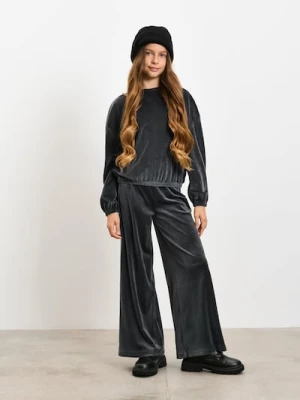 Sinsay - Welurowa bluza crewneck - szary