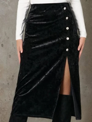 Sinsay - Welurowa spódnica midi z rozcięciem - czarny