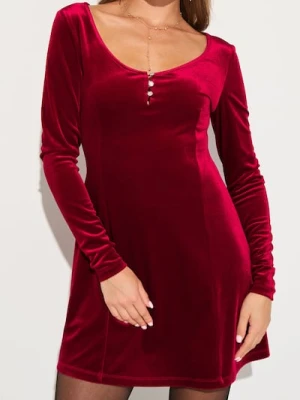 Sinsay - Welurowa sukienka mini z długim rękawem - czerwony