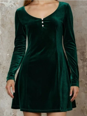 Sinsay - Welurowa sukienka mini z długim rękawem - zielony