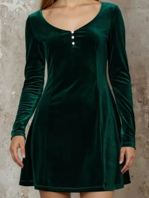 Sinsay - Welurowa sukienka mini z długim rękawem - zielony