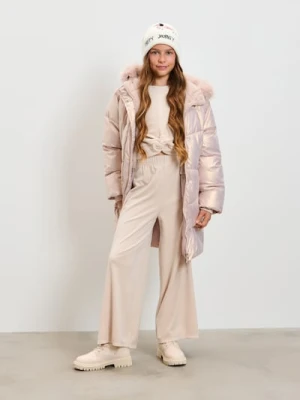 Sinsay - Welurowe spodnie wide leg - beżowy