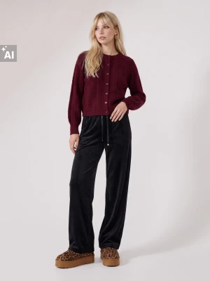 Sinsay - Welurowe spodnie wide leg - czarny