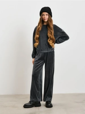 Sinsay - Welurowe spodnie wide leg - szary