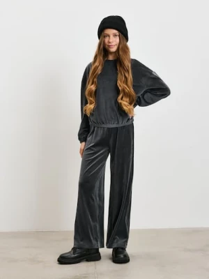 Sinsay - Welurowe spodnie wide leg - szary