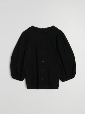 Sinsay - Wiskozowa bluzka koszulowa z bufiastymi rękawami - czarny