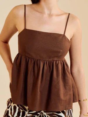 Sinsay - Wiskozowa bluzka z domieszką lnu z ozdobną kokardą na plecach - brązowy