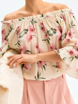 Sinsay - Wiskozowa bluzka z falbankami w kwiaty - wielobarwny