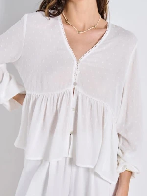 Sinsay - Wiskozowa bluzka z marszczeniem - kremowy